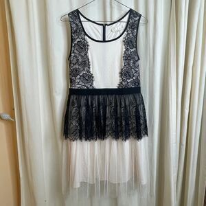 Modcloth A’Reve Eyelash Lace Black Cream Dress Small